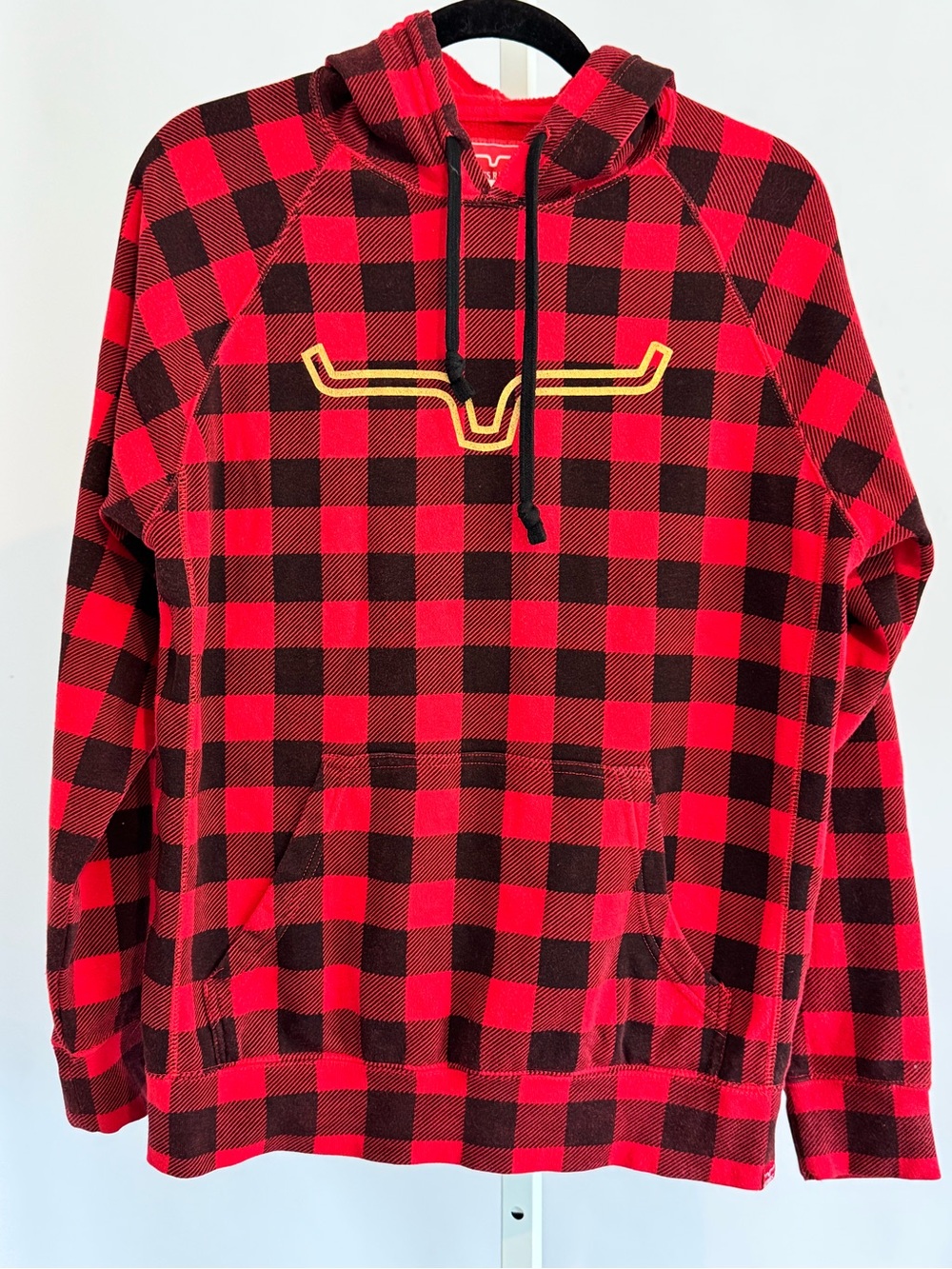Kimes Ranch Red Black Buffalo Plaid Longhorn Logo Hoodie Sweatshirt Large - Picture 9 of 9